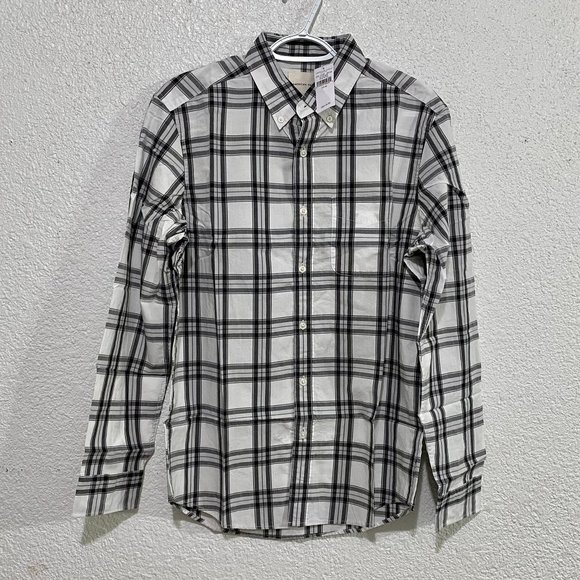 New American Eagle Medium Long Sleeve Heather Gray Poplin Button Up Shirt - Picture 1 of 6